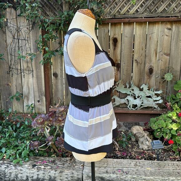 Guess Zip Front Top Black & Grey Elastic Waist Top Blouse Women’s Medium - Picture 3 of 10